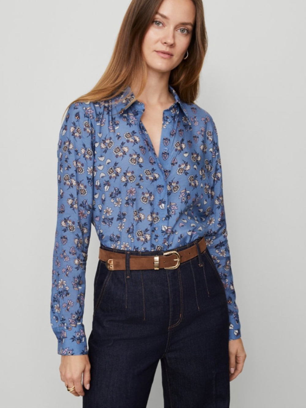 Ann Taylor Blue Floral Button-Down Shirt